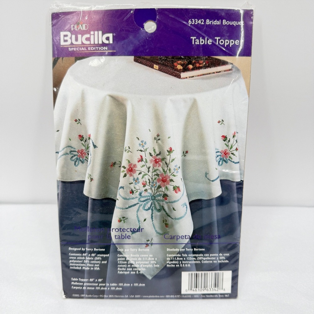 Bucilla Bridal Bouquet Table Topper Stamped Cross Stitch Kit Floral NEW 40x40
